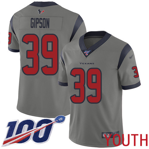 Houston Texans Limited Gray Youth Tashaun Gipson Jersey NFL Football #39 100th Season Inverted Legend->youth nfl jersey->Youth Jersey